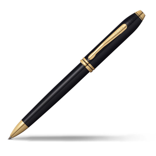 Cross Townsend Refillable Ballpoint Pen, Medium Ballpen, 23 Carat Gold-Plated Appointments, Includes Luxury Gift Box - Black Lacquer