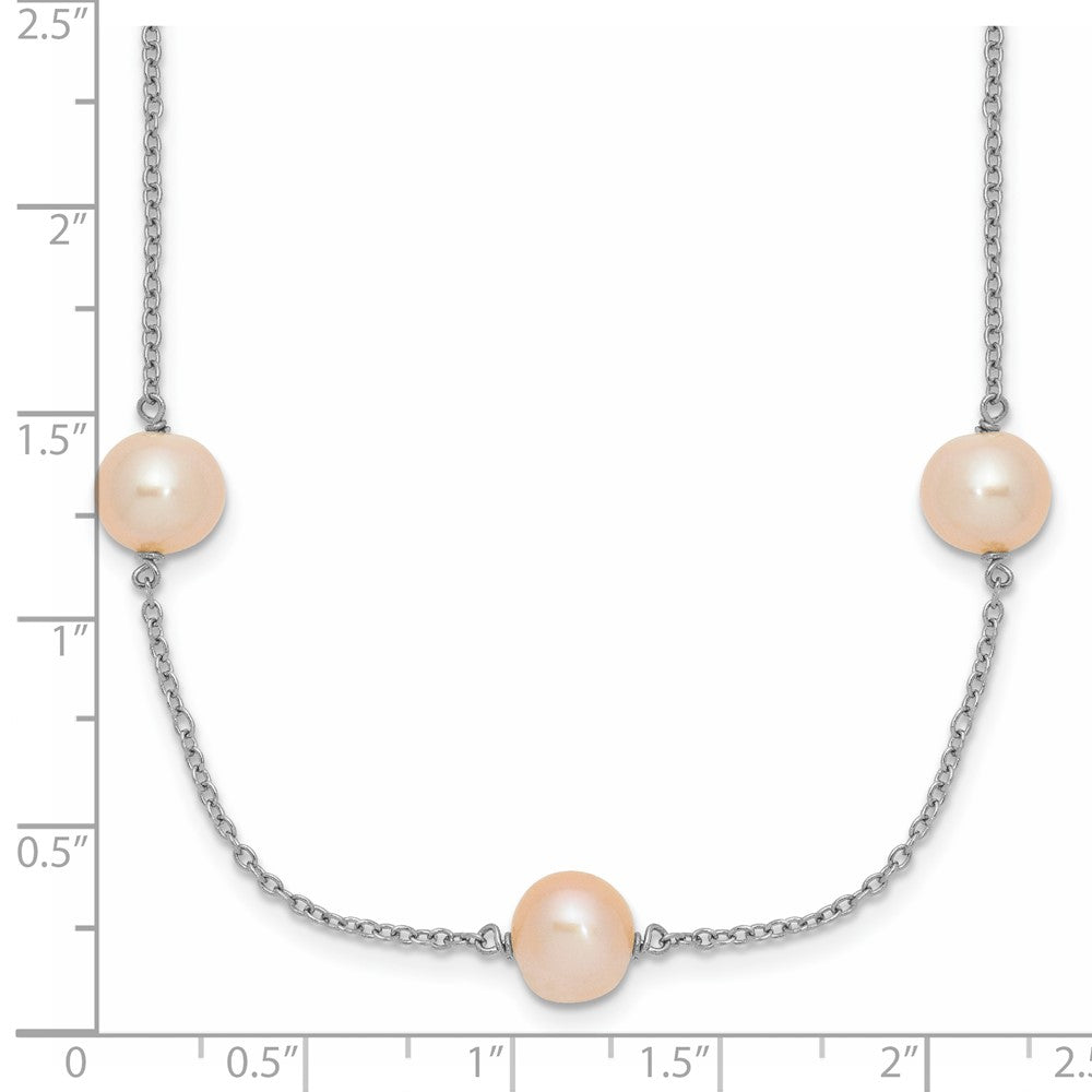 Sterling Silver Rhodium-plated 7-8mm Pink Semi-Round Freshwater Cultured Pearl 9-Station 18 inch Necklace 18 Inches