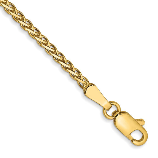 14K 7 inch 1.9mm Flat Wheat with Lobster Clasp Bracelet 7  inches