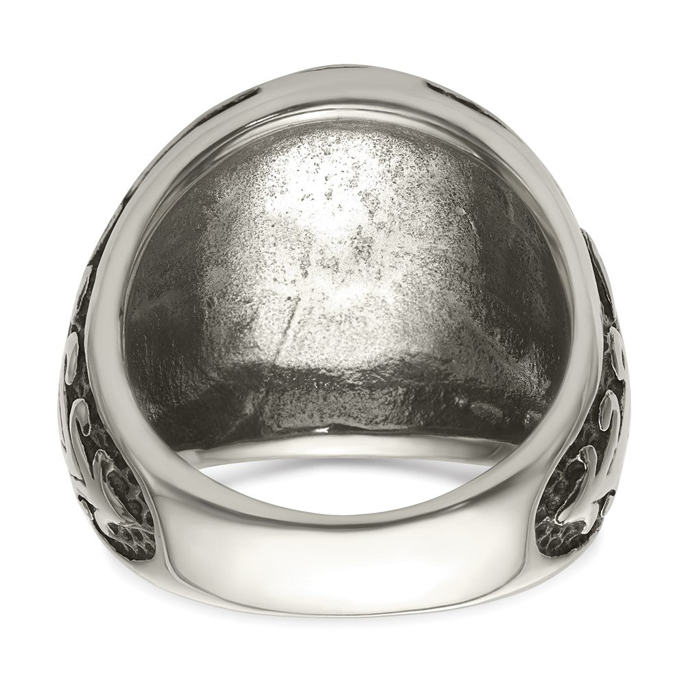 Stainless Steel w/14k Accent Antiqued and Polished Cross Ring Size - 11