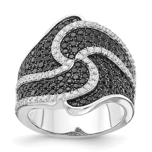 Sterling Silver Brilliant Embers Black & Clear CZ Swirl Ring