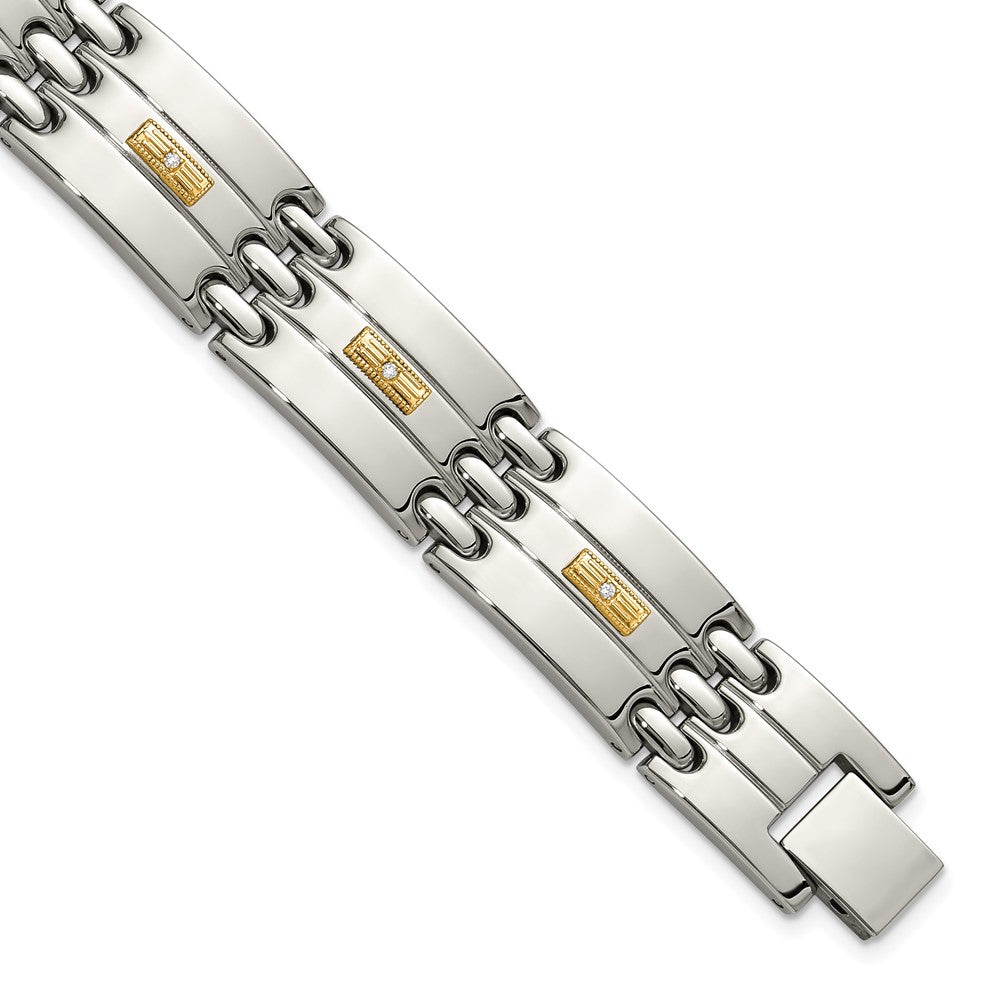 Chisel Stainless Steel Polished with 14K Gold Accent and 1/15ct. Diamond 8.5 inch Link Bracelet 8.5 inches