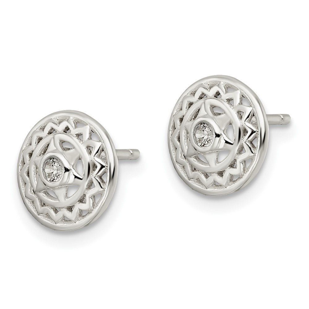 Sterling Silver CZ Heart Chakra Filigree Post Earrings