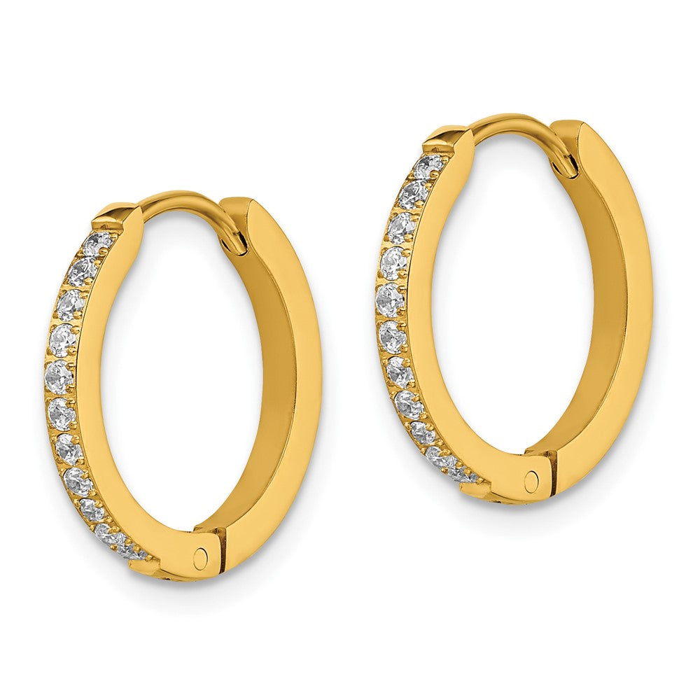 Stainless Steel Polished Yellow IP w/Preciosa Crystal Hinged Hoop Earrings
