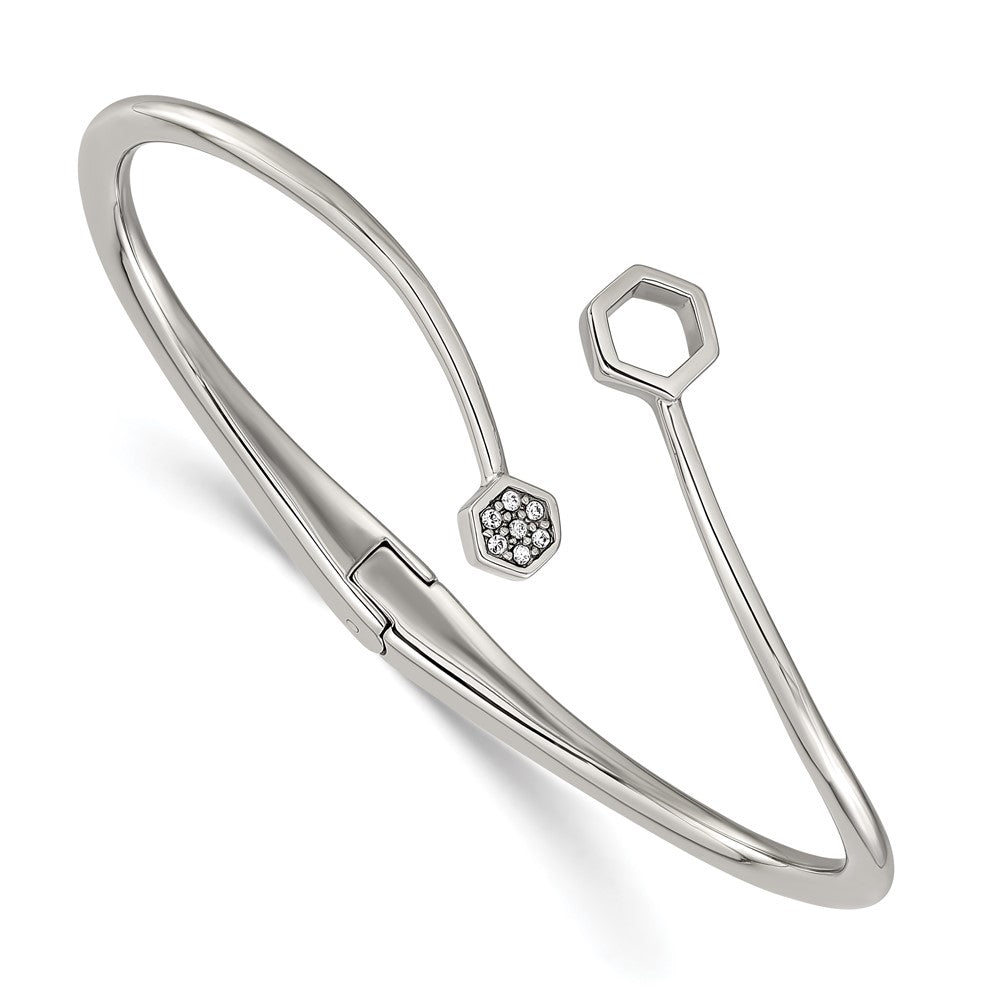 Chisel Stainless Steel Polished with Crystals 6.75 inch Hinged Cuff Bangle 6.75 inches