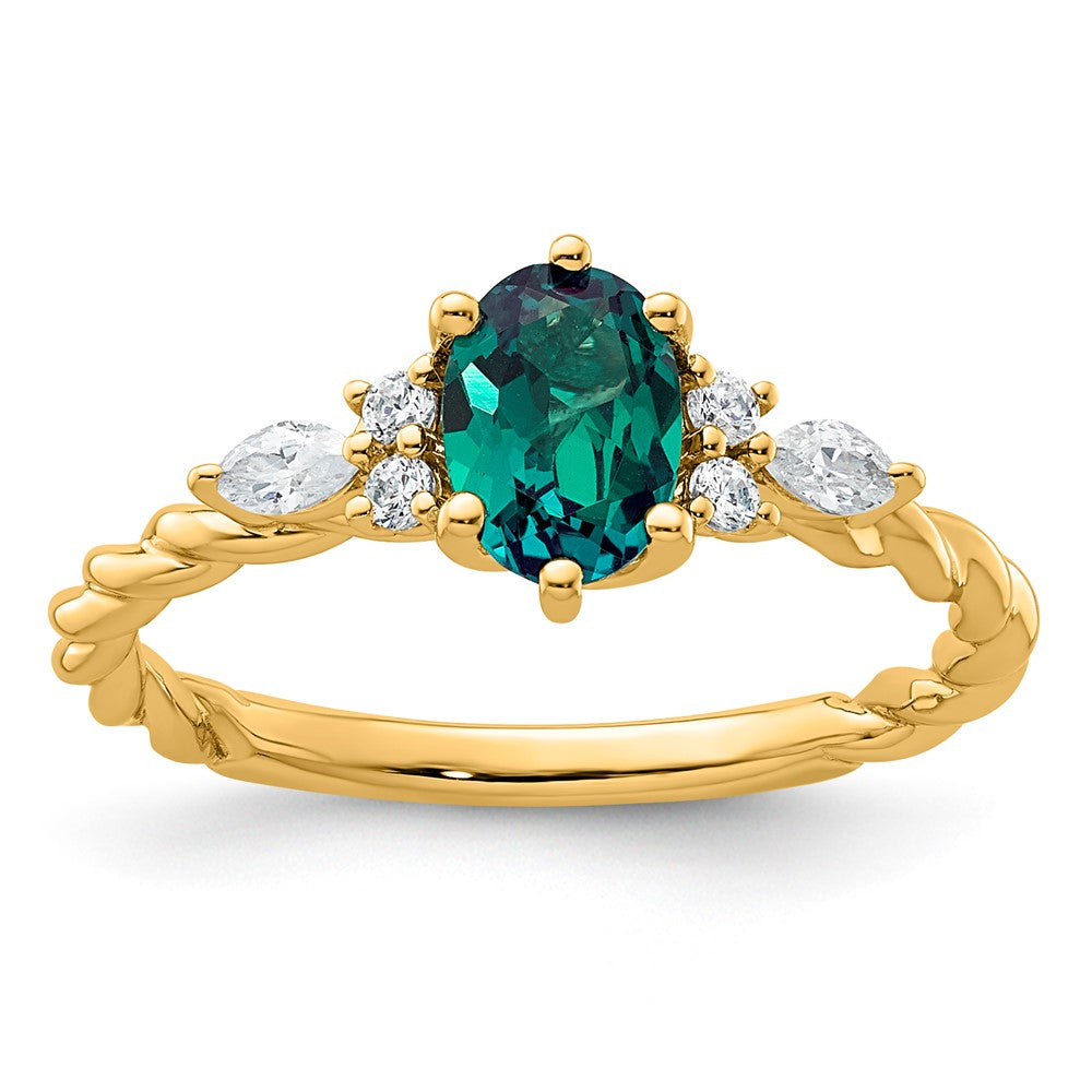 10k YG Created Alexandrite & Diamond Ring