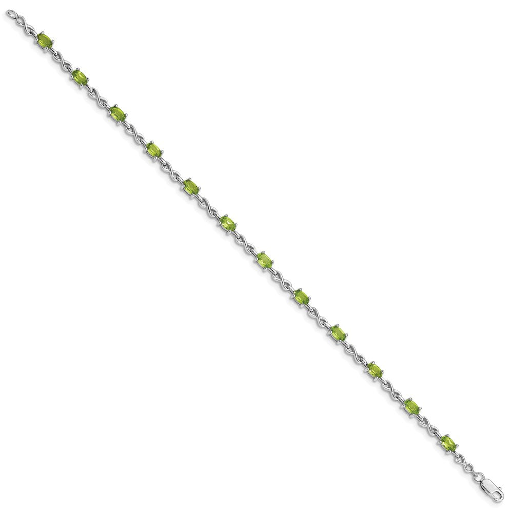 Sterling Silver Rhodium-plated Peridot Bracelet 7 inches