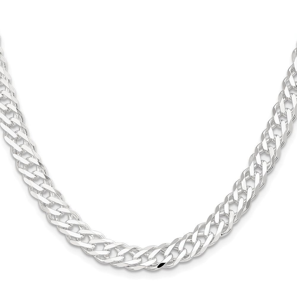 Sterling Silver 7.75mm 6 Side D/C Flat Double Curb Chain 20 Inches