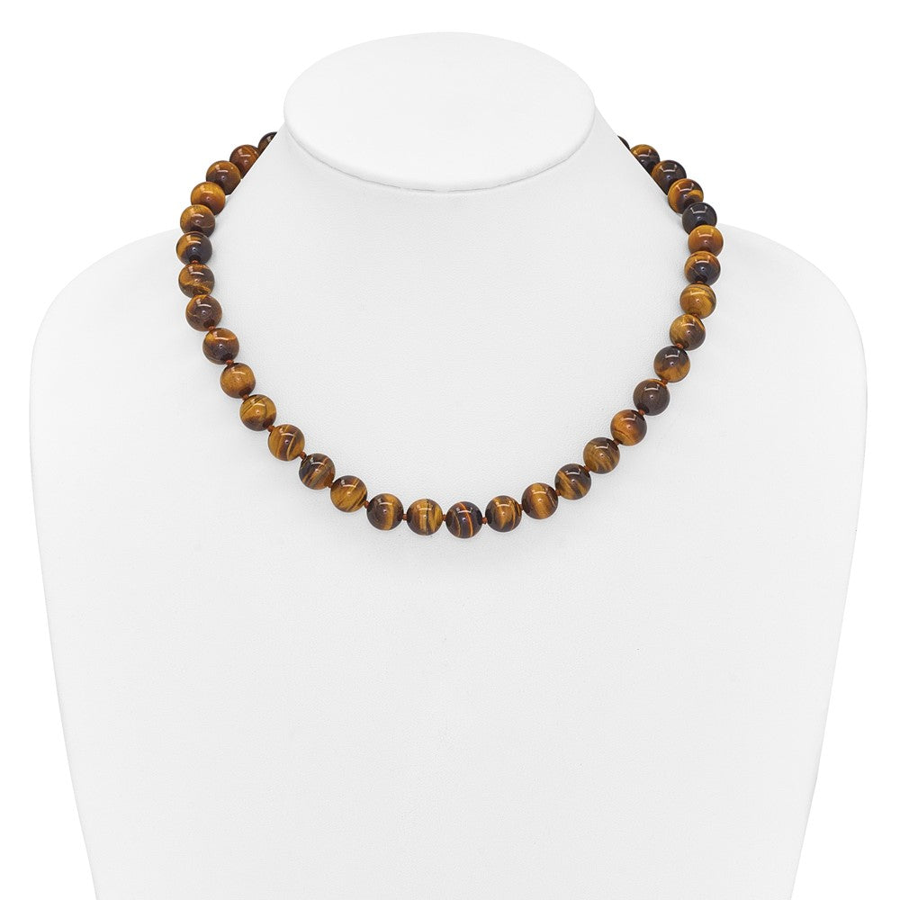 10-10.5mm Smooth Beaded Tiger Eye Necklace w/Sterling S.RH Clasp 18 Inches