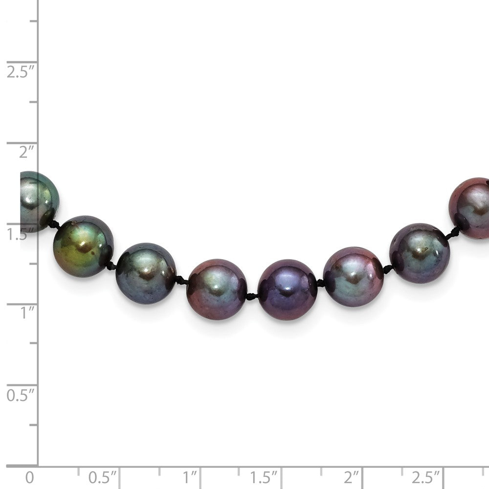 Sterling Silver Rhodium-plated 9-10mm Black Near-Round Freshwater Cultured Pearl 18 inch Necklace 18 Inches