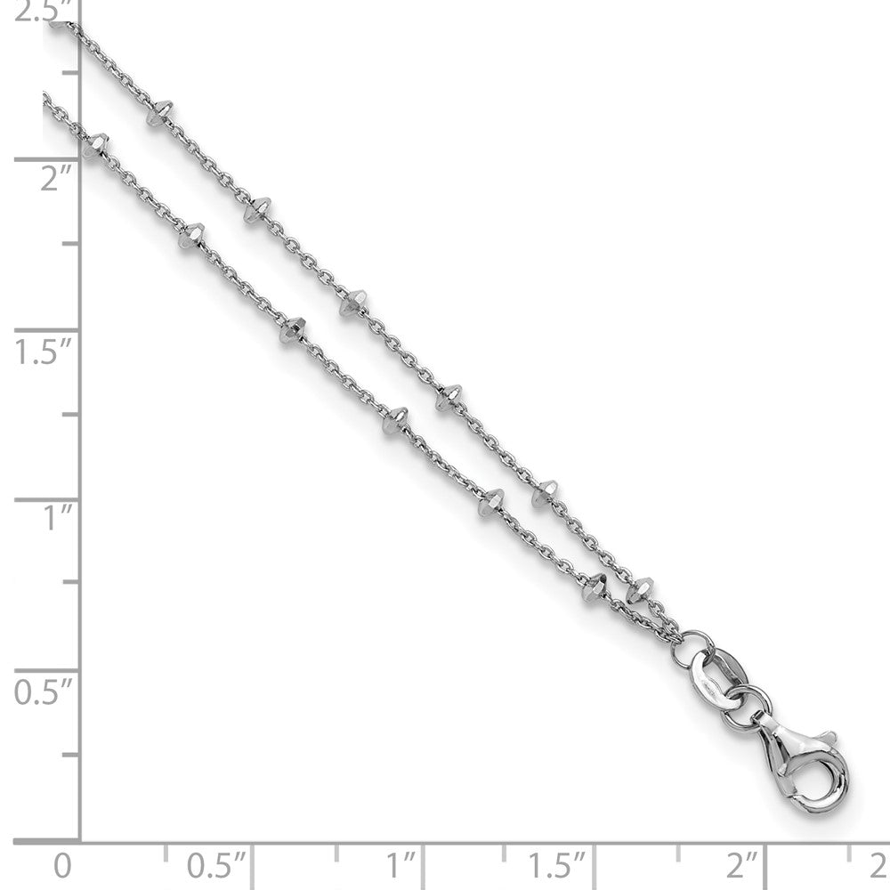 SS RH-plated Polish/Dia-cut 2-Strand 9in Plus 1in ext. Anklet