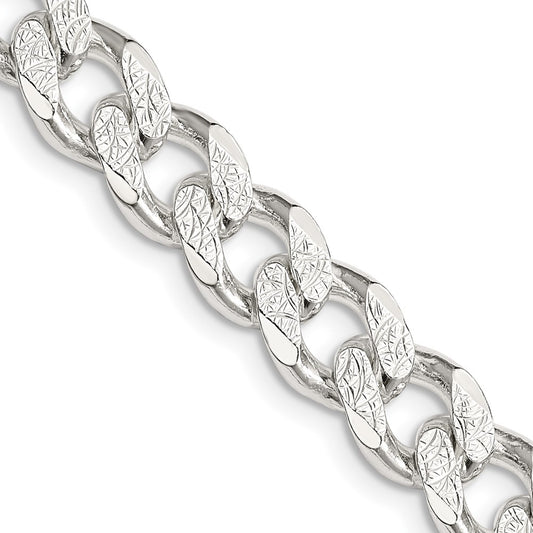 Sterling Silver 9.3mm Pav‚ Curb Chain 26 Inches