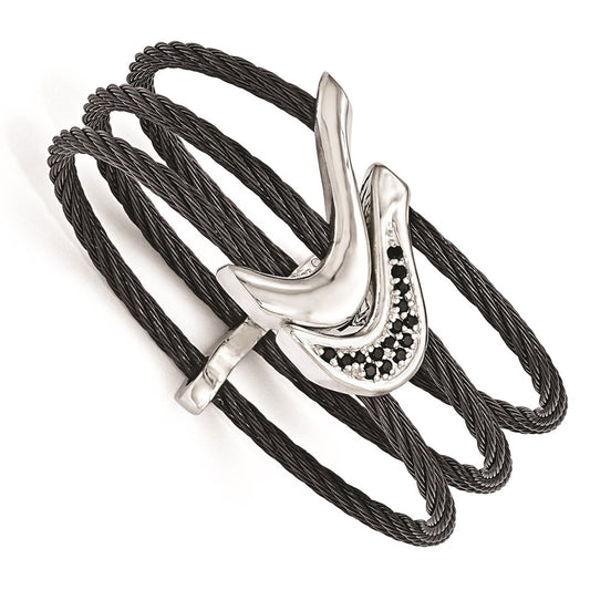 Edward Mirell Titanium Black Ti Sterling Silver Spinel Cable Flexible Cuff