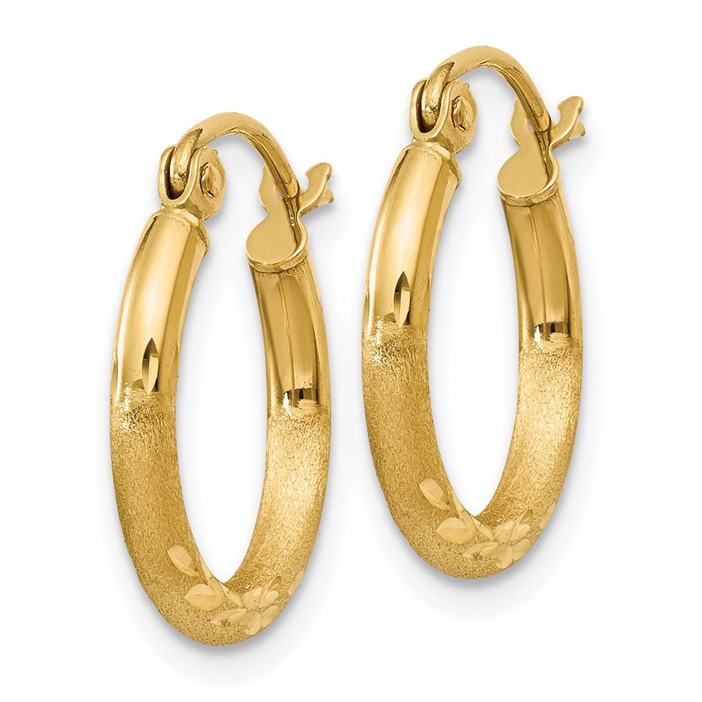 14k Satin and D/C 2mm Round Tube Hoop Earrings