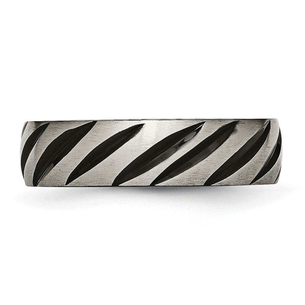 Titanium Brushed & Polished Black IP-plated 6mm Grooved Band Size - 10.5