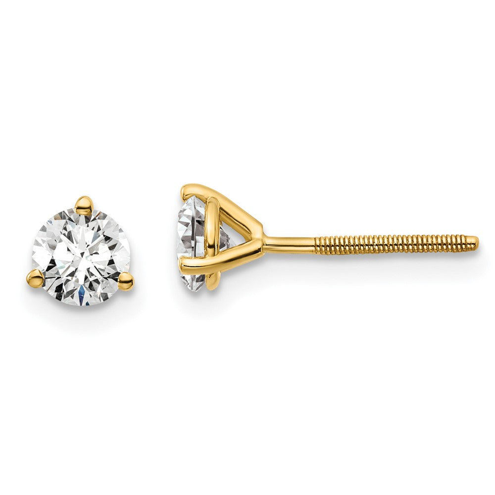 14k Yellow Gold 2/3 ctw Certified Lab Grown Diamond VS+ F+ Round 3 Prong Heavy Wt. Screwback Stud Earrings