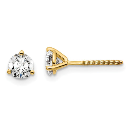 14k Yellow Gold 2/3 ctw Certified Lab Grown Diamond VS+ F+ Round 3 Prong Heavy Wt. Screwback Stud Earrings