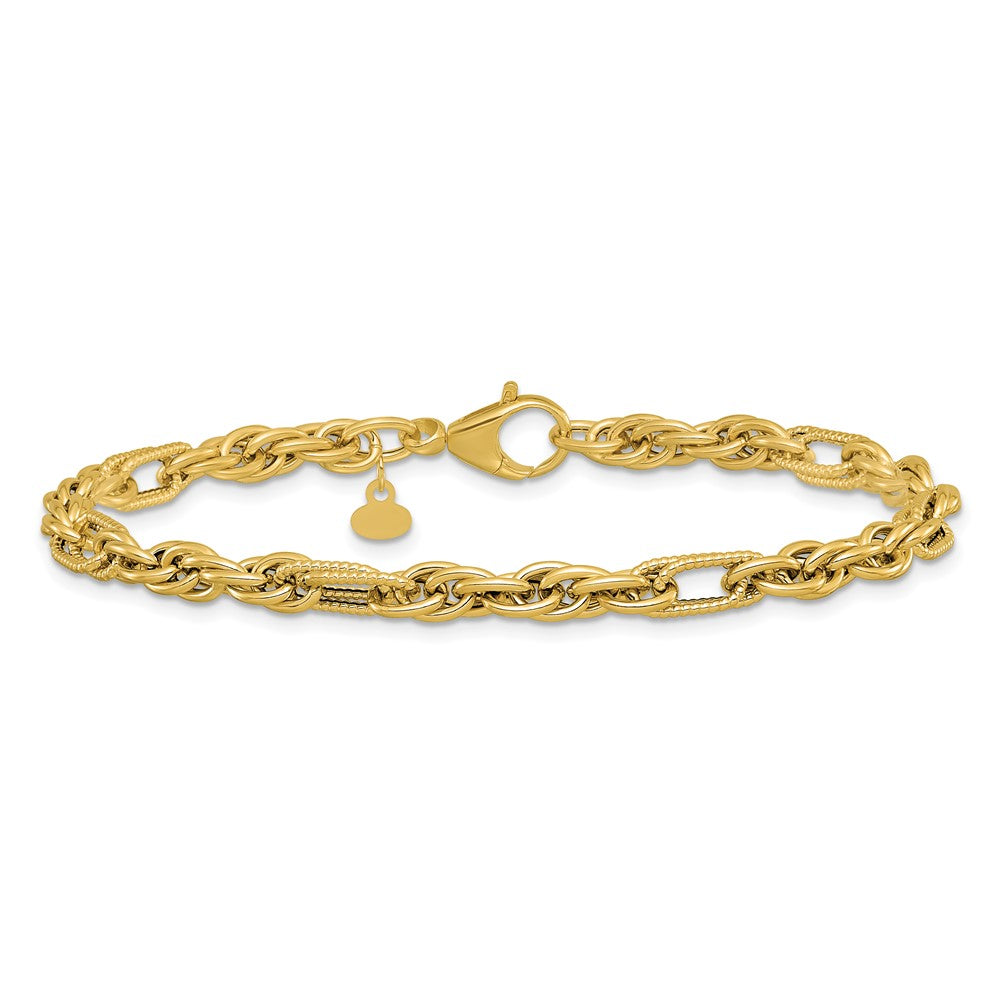 14K Polished and Textured Fancy Link Bracelet 7.5  inches