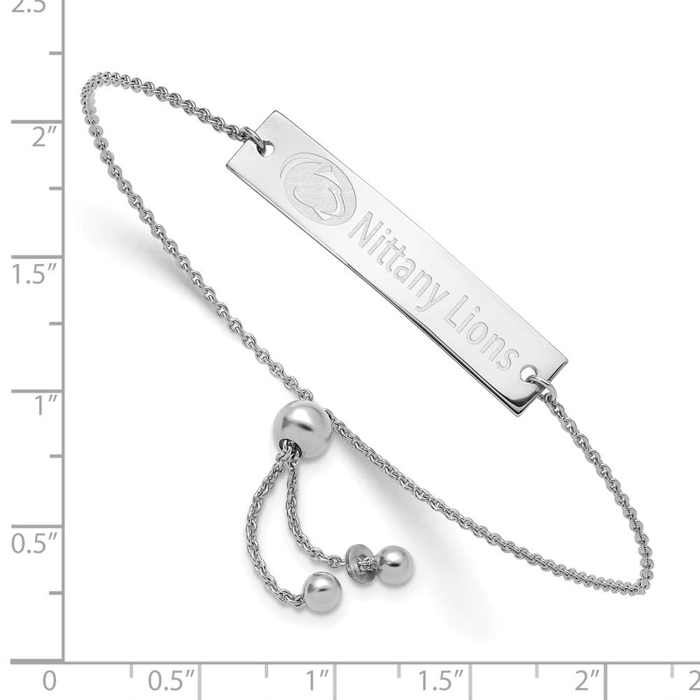 Sterling Silver Rhodium Plated Nittany Lions Bar Adj Bracelet, 9 Inch