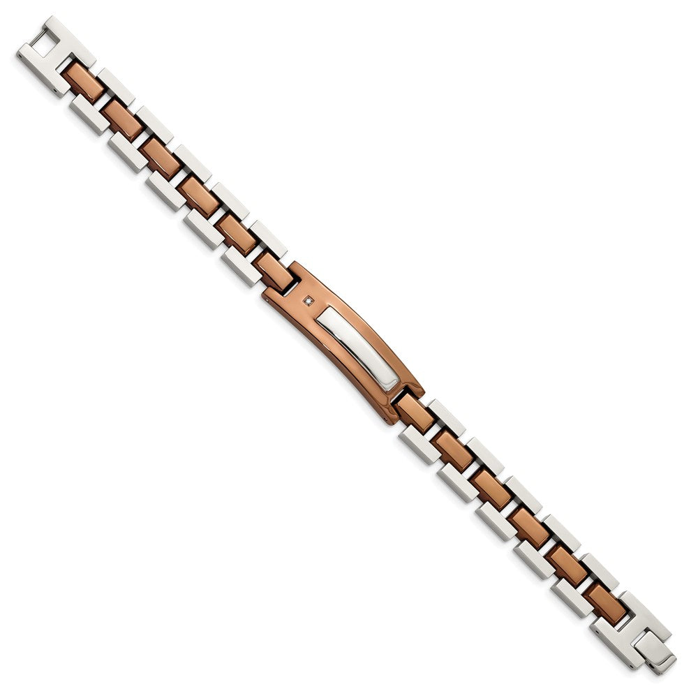Stainless Steel Polished Brown IP-plated w/Diamond 8.5in Bracelet 8.5 inches