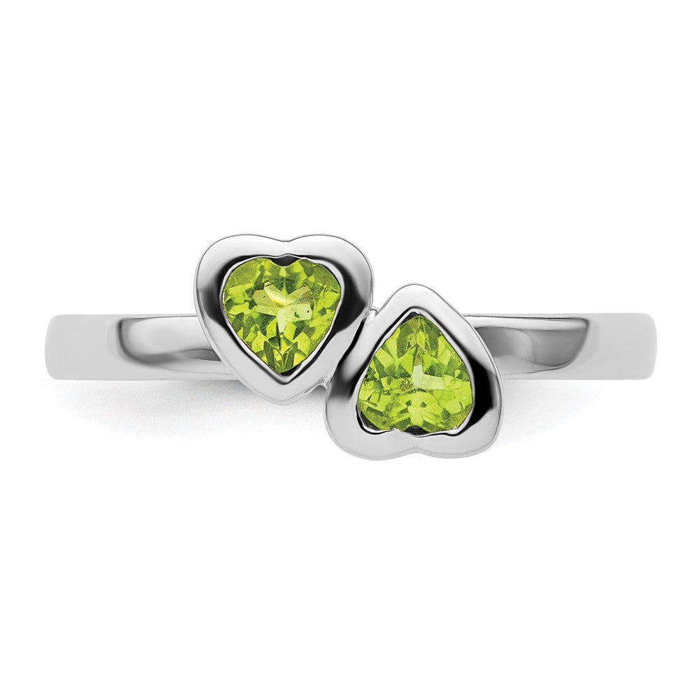 Sterling Silver Stackable Expressions Peridot Double Heart Ring Size -6