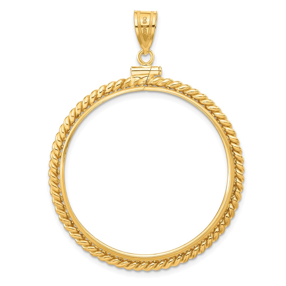 Wideband Distinguished Coin Jewelry 14k Polished Twisted Wire 34.2mm x 2.85mm Screw Top Coin Bezel Pendant