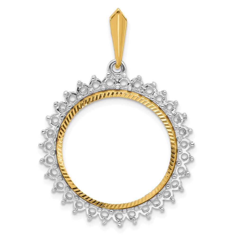 Wideband Distinguished Coin Jewelry 14k Two-tone Polished and Diamond-cut Diamond Circle 21.6mm Prong Coin Bezel Pendant Mounting