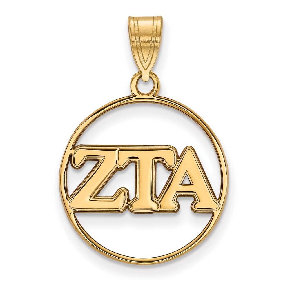 Sterling Silver w/ 14K Yellow Gold-Plated Official Licensed Greek Sororities Zeta Tau Alpha (ZTA) Small Circle Pendant
