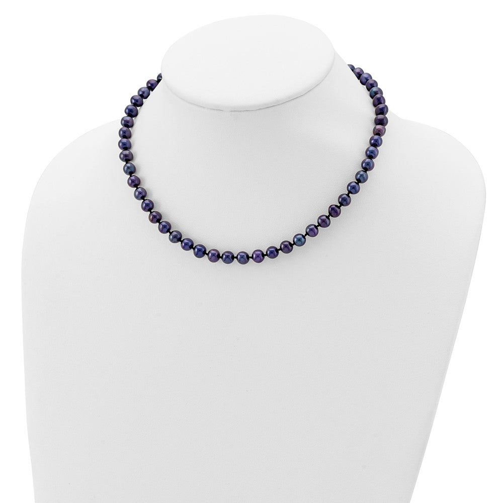 Sterling Silver Rhodium-plated 6-7mm Black Near-Round Freshwater Cultured Pearl 20 inch Necklace 20 Inches