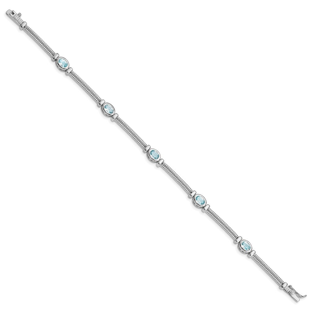 Sterling Silver Rhodium-plated Blue Topaz Bracelet 7 inches