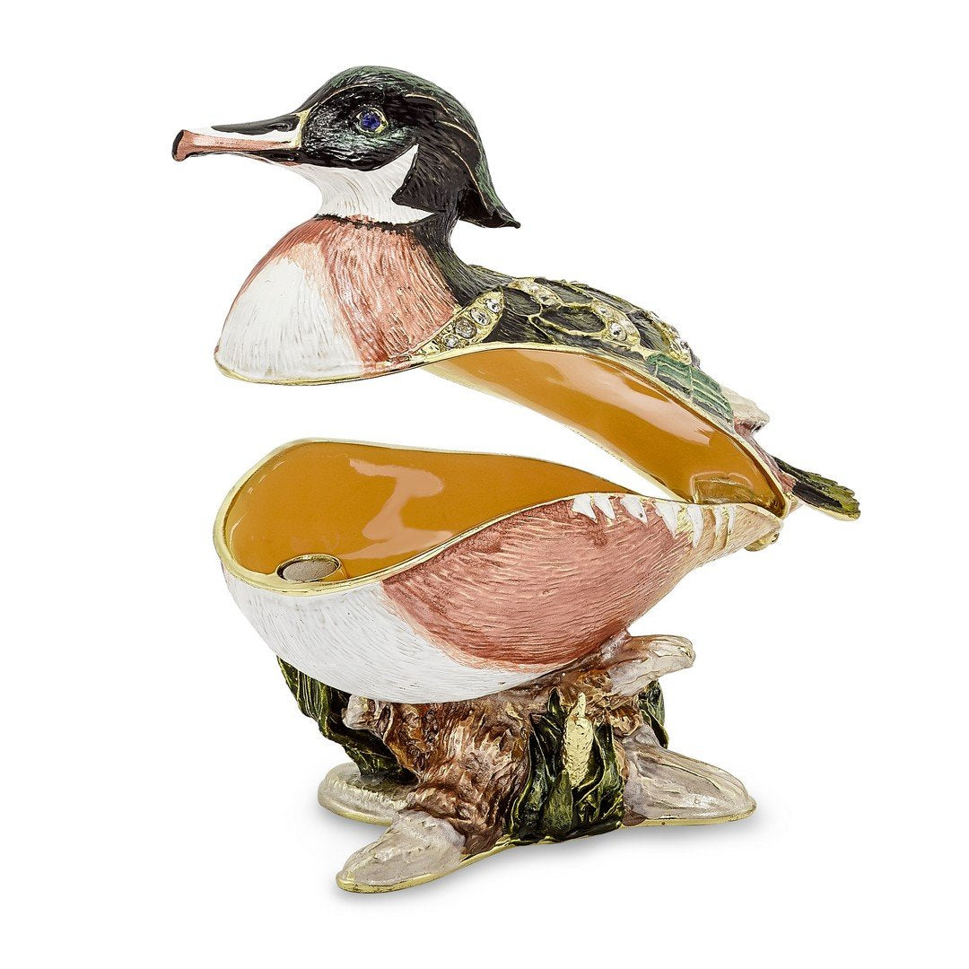 Pewter Enamel Wood Duck Trinket Box