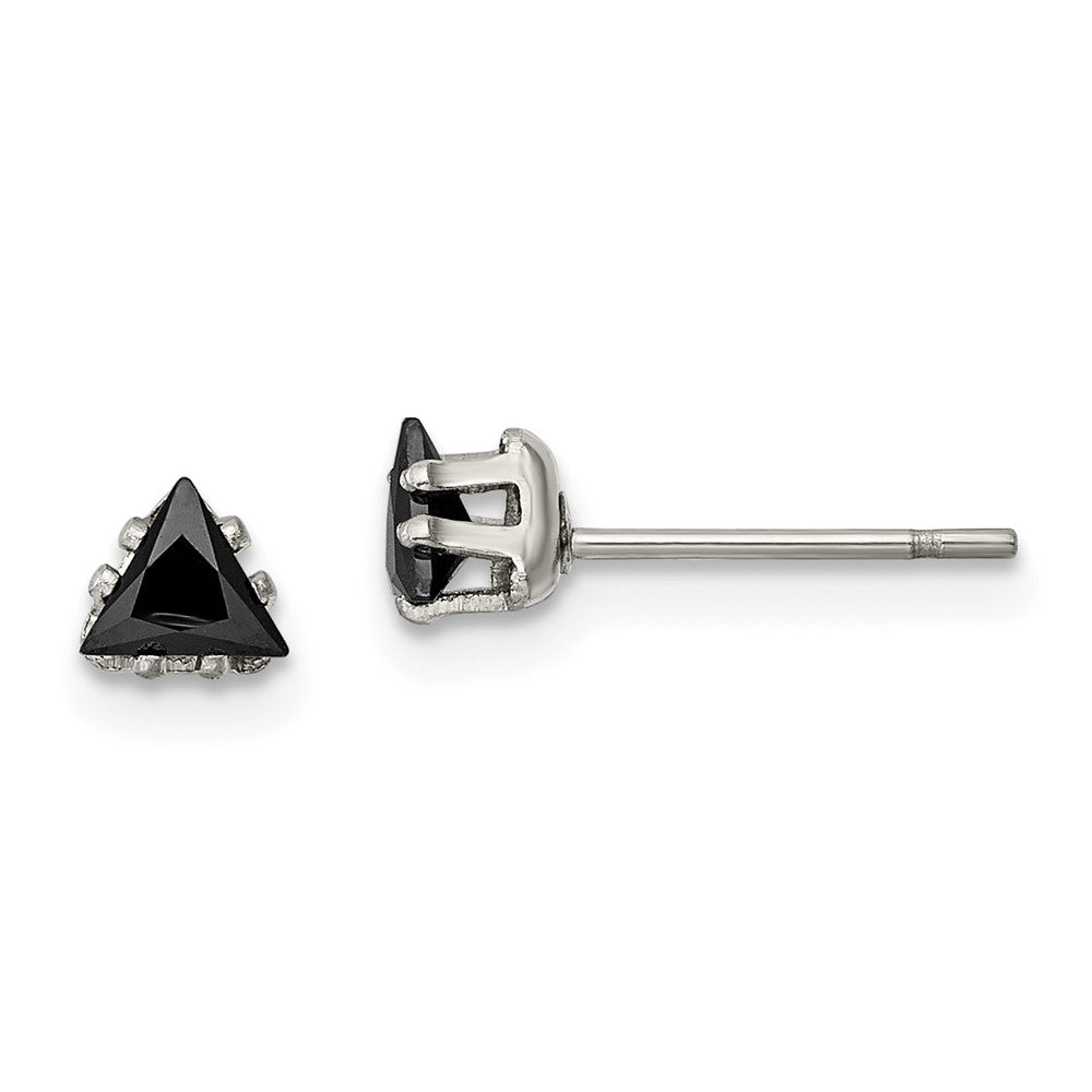 Stainless Steel Polished 4mm Black Triangle CZ Stud Post Earrings