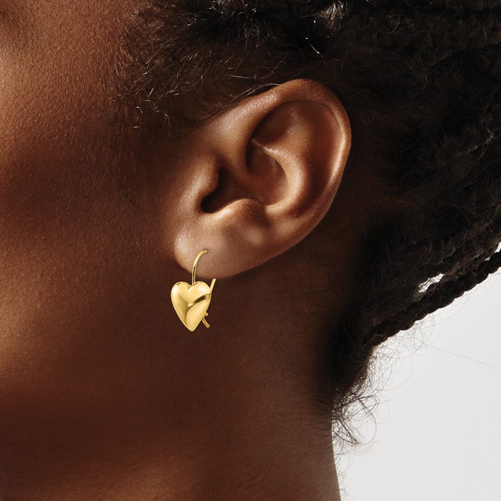 14k Polished 11.5mm Puffed Heart Kidney Wire Earrings