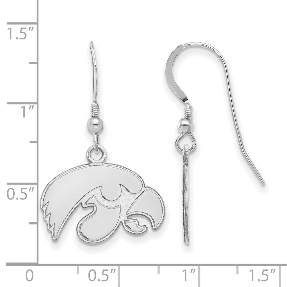 Sterling Silver Rhodium-plated LogoArt University of Iowa Hawk Small Dangle Wire Earrings QSS007UIA