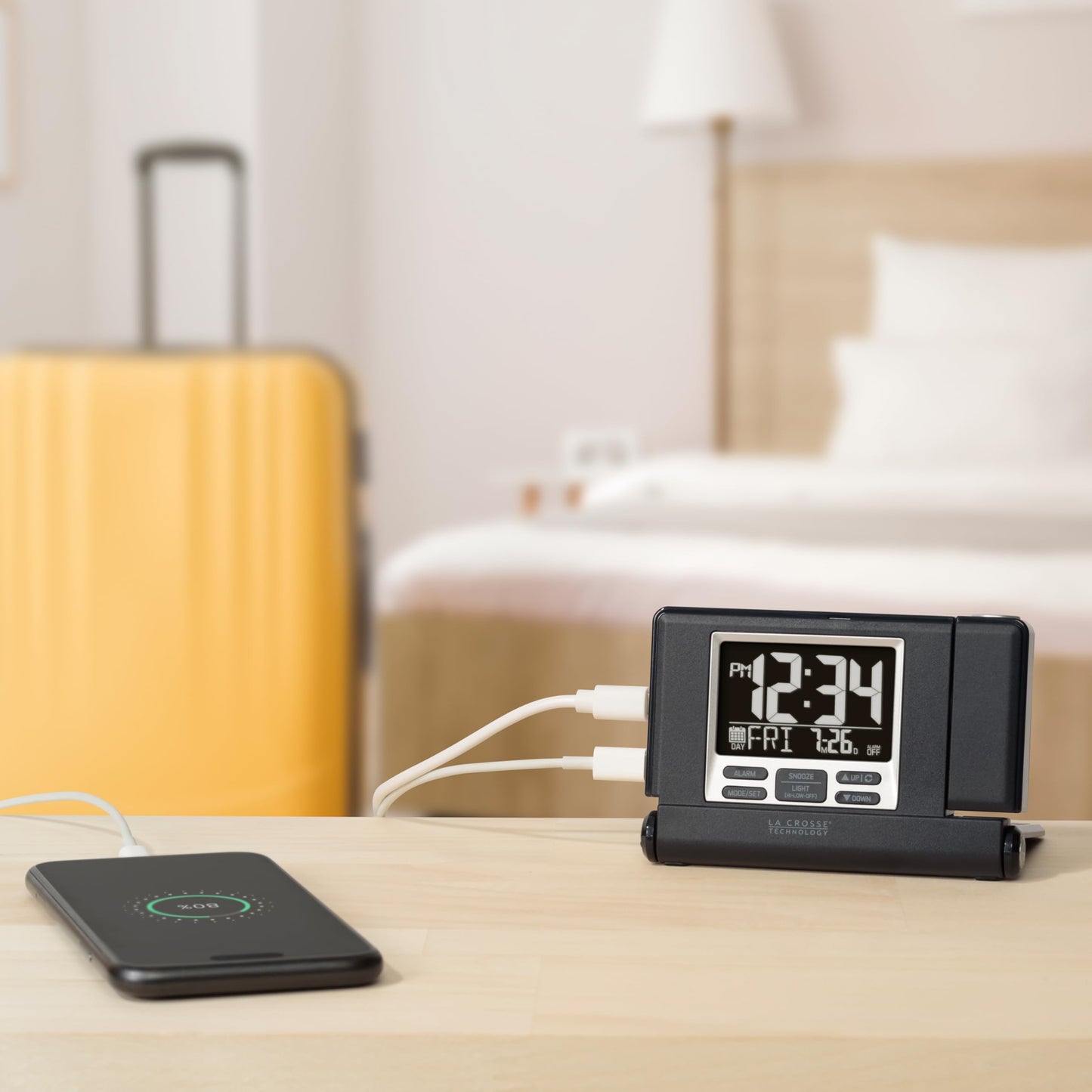 La Crosse Technology 616A-56647-INT Travel Projection Alarm with Fold Out Stand, Black