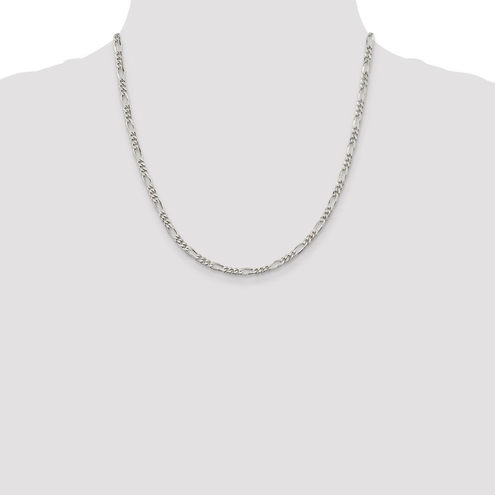 Sterling Silver Rhodium-plated 3.5mm Figaro Chain 20 Inches