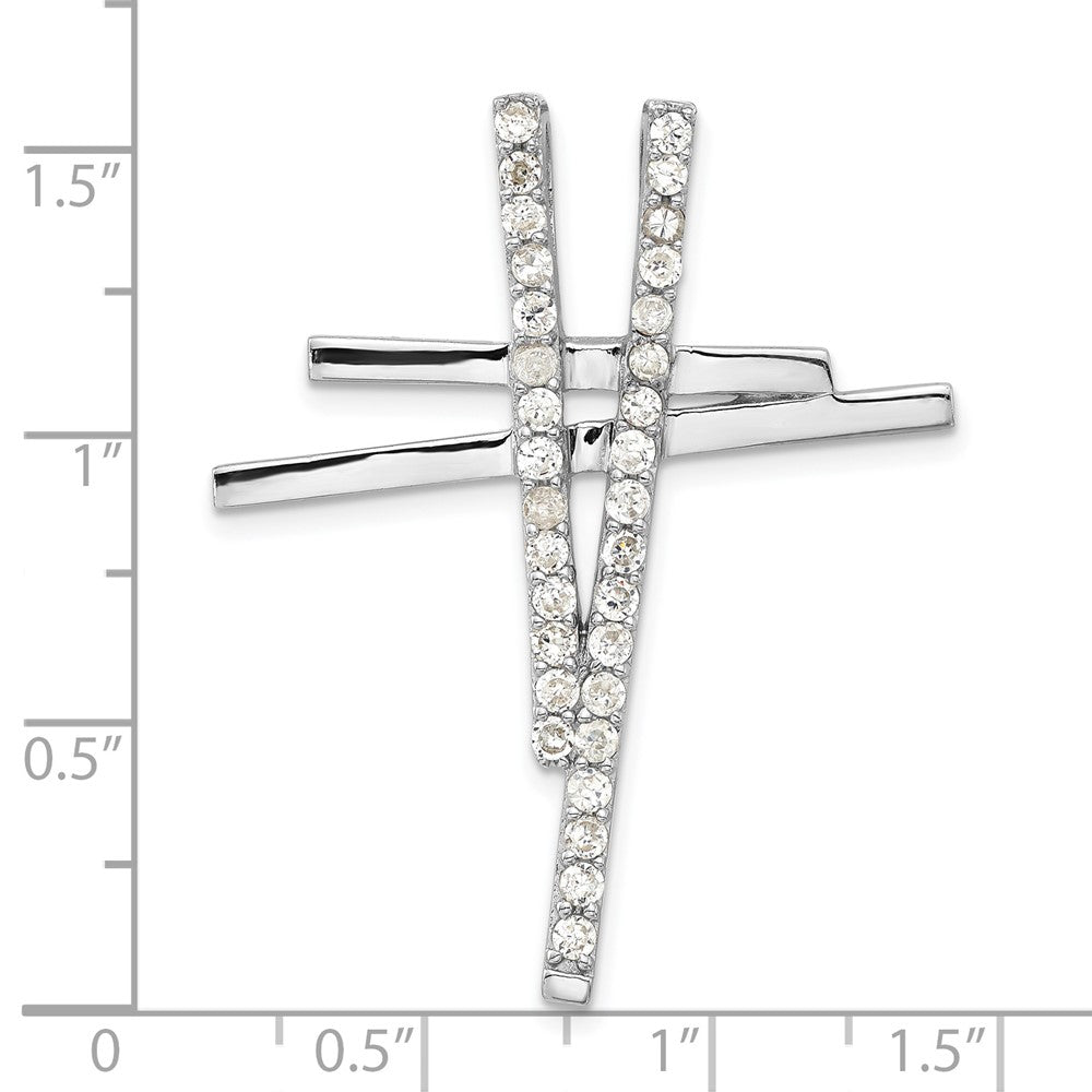 Sterling Silver Polished Fancy CZ Cross Slide Pendant