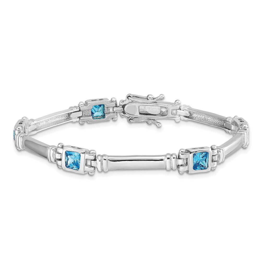 Sterling Silver Rhodium-plated Blue Topaz Bracelet 7 inches