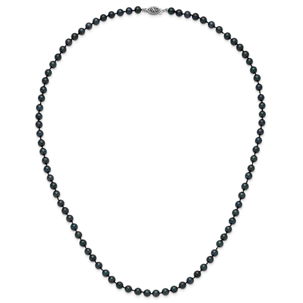 14k White Gold 5-6mm Black Round Akoya Saltwater Cultured Pearl 20 inch Necklace