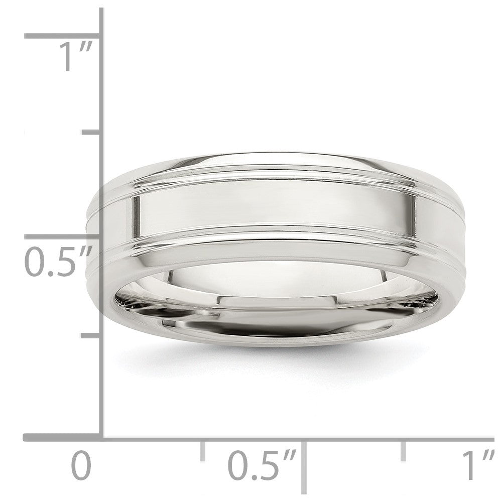 Sterling Silver 6mm Polished Flat Grooved Beveled Edge Fancy Band Size 10