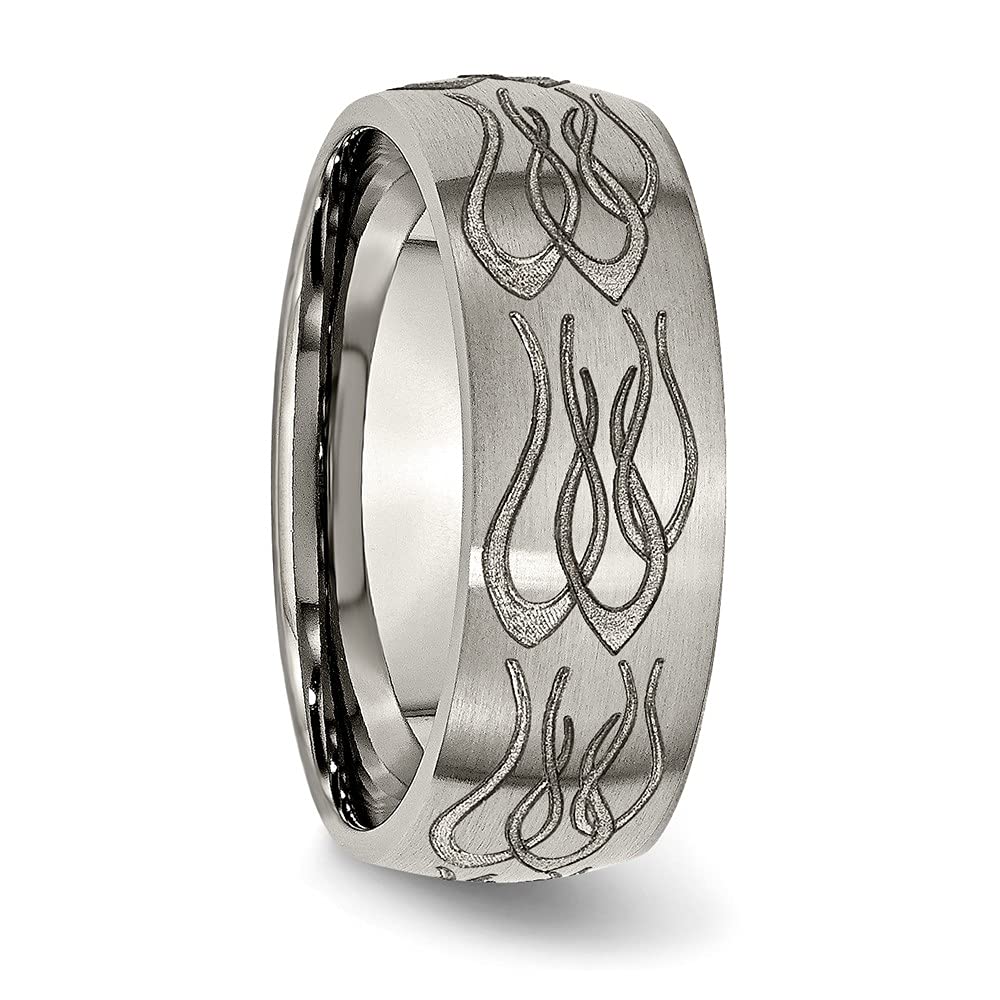 Titanium Brushed Flame Laser Design 8mm Band Size - 9