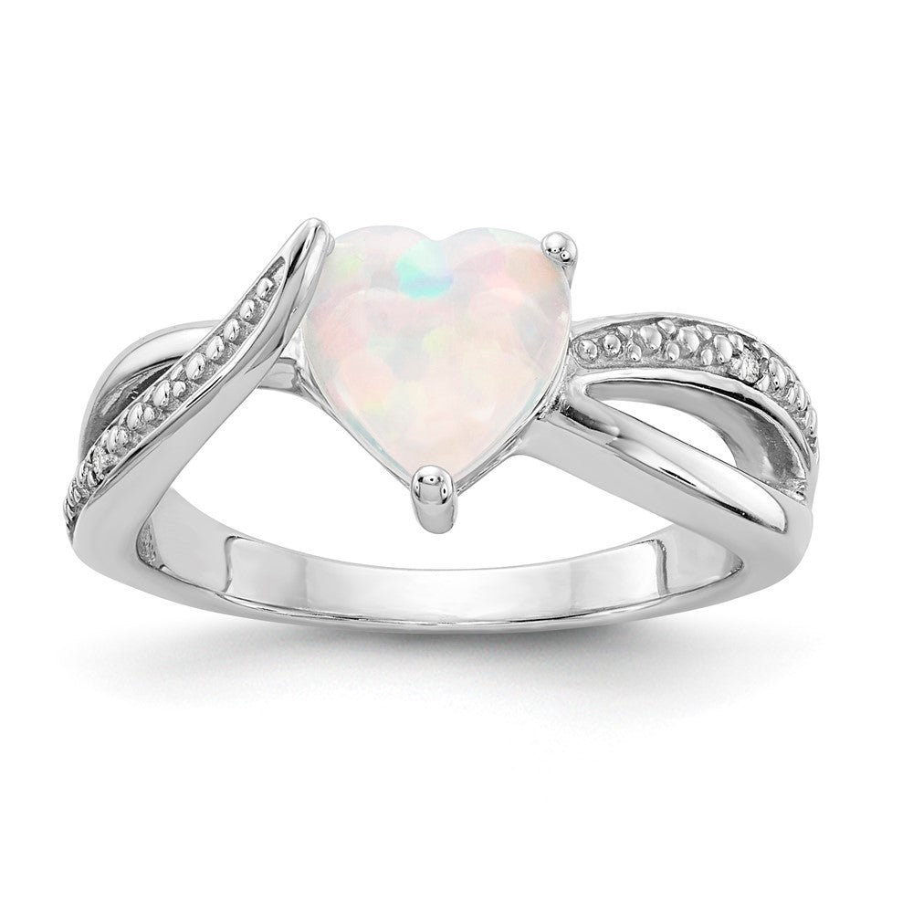 Sterling Silver Heart Shaped CR Opal & Diamond Ring