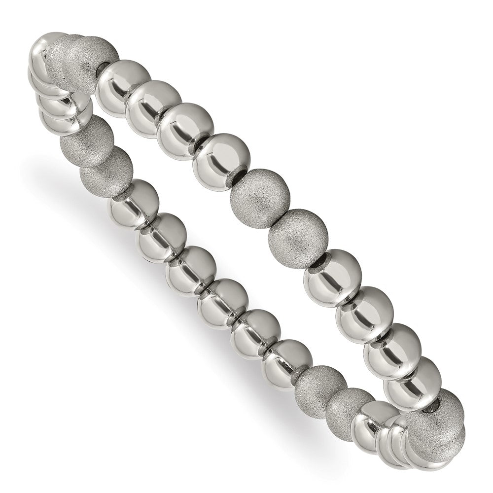 Stainless Steel Polished and Laser-cut Beaded Stretch Bracelet 8.25 inches