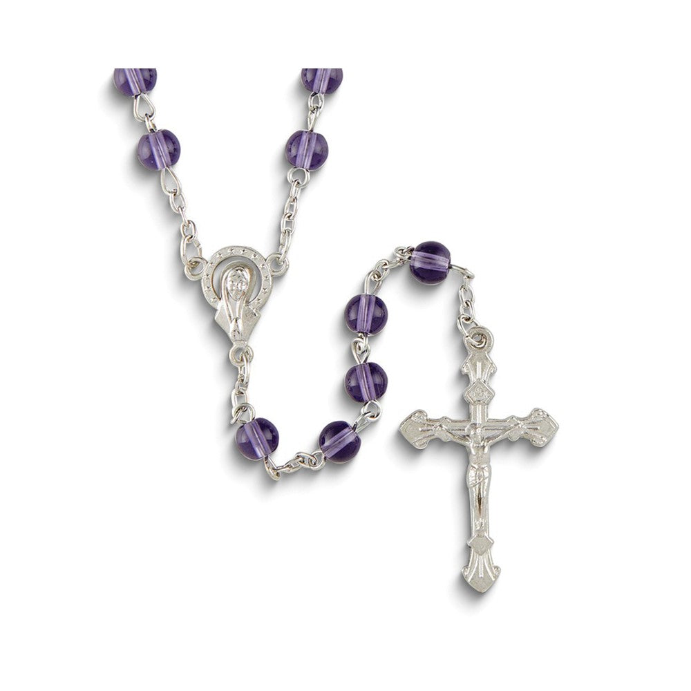Silver-tone 6mm Purple Glass Beaded 19.5 inch Rosary