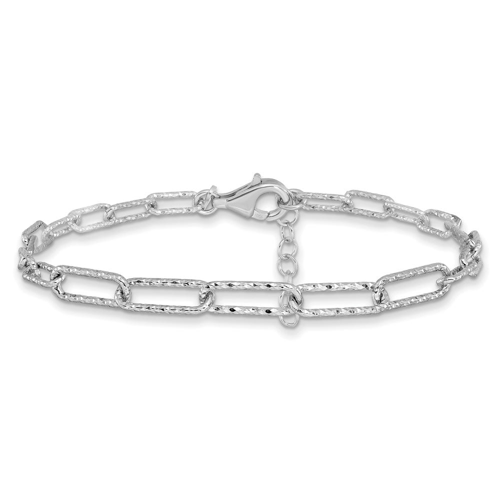 Sterling Silver RH-plated Dia-cut Link w/1in ext. Bracelet 8  inches