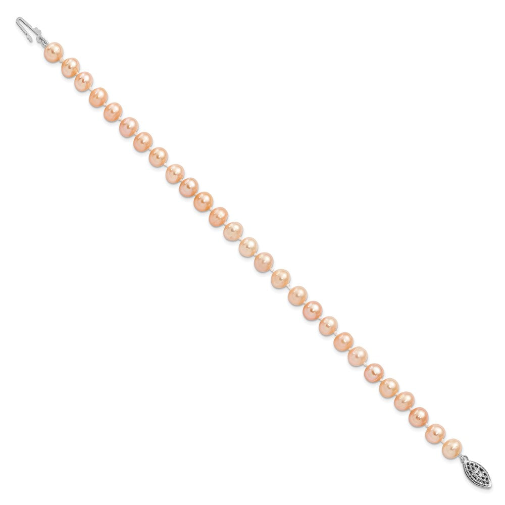 Sterling Silver Rhodium-plated 6-7mm Pink Near-Round Freshwater Cultured Pearl 7.25 inch Bracelet 7.25 inches