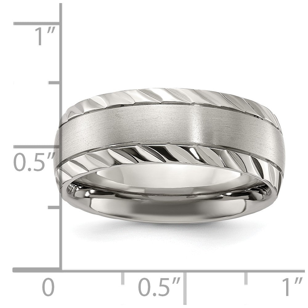 Titanium Polished w/Brushed Center & Grooved Edge 8mm Band Size - 12