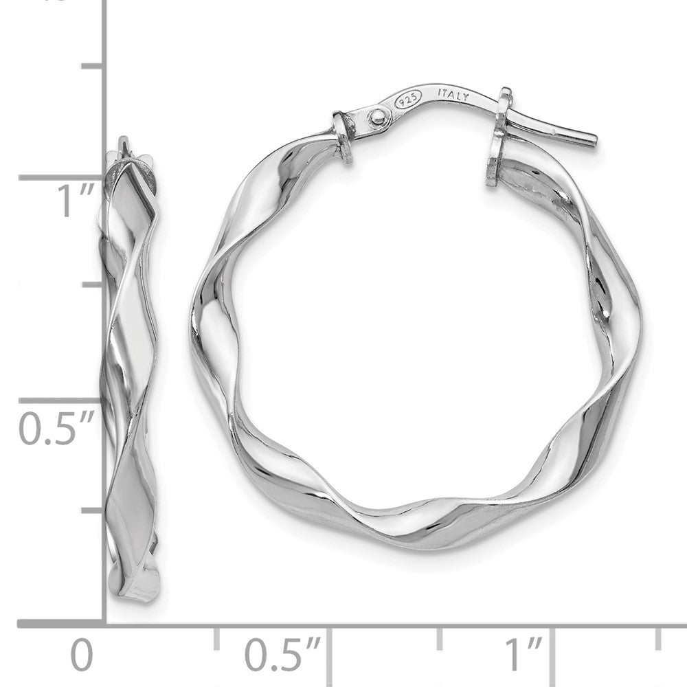 Sterling Silver RH-plated Polished Twisted Hoop Earrings