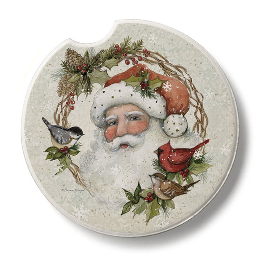 CounterArt "Winter Santa"  1 Pack Absorbent Stone Coaster for Vehicle Cup Holder 2.6” Diameter
