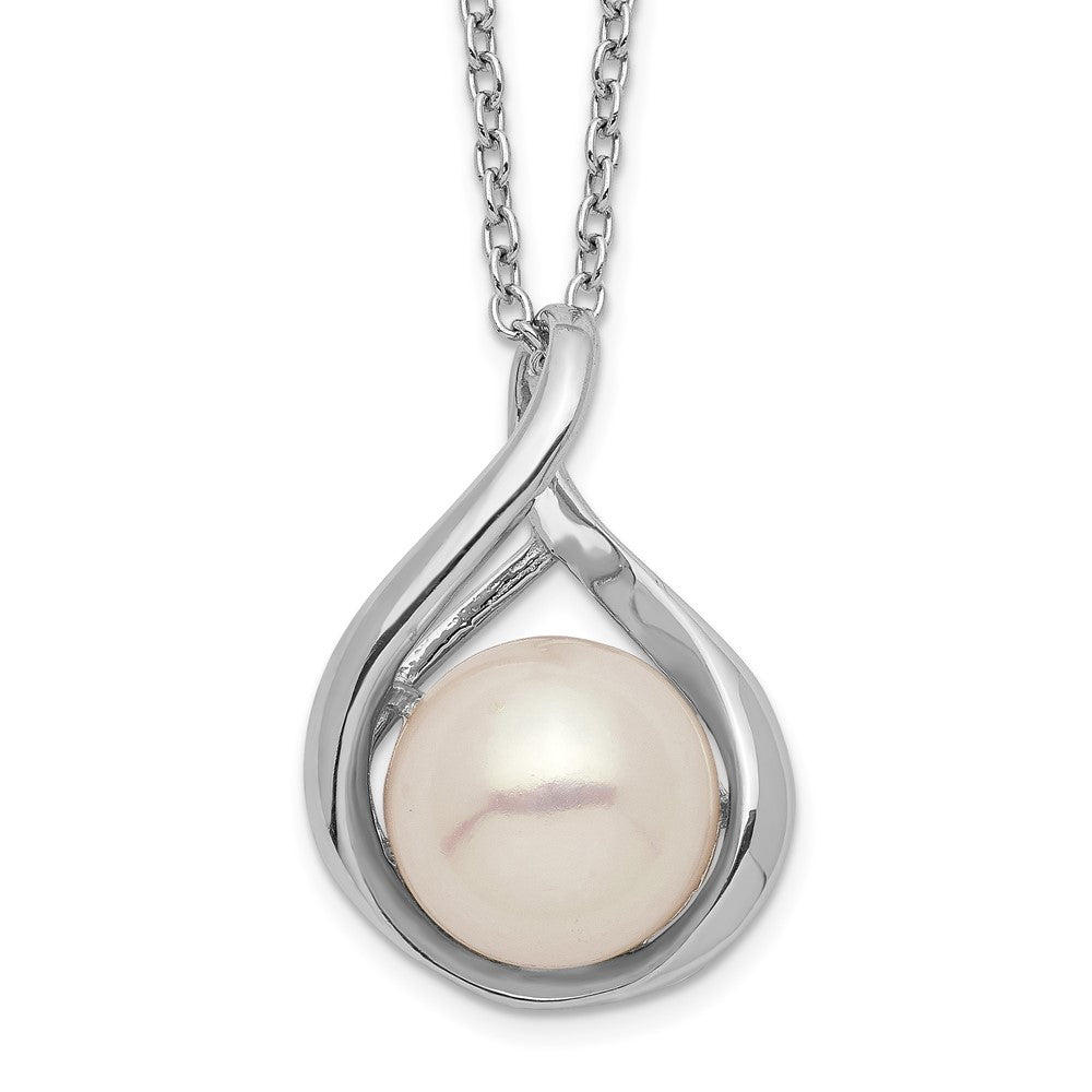 Sterling Silver Rhodium-plated 9-10mm White Button Freshwater Cultured Pearl 17 inch Necklace 17 Inches